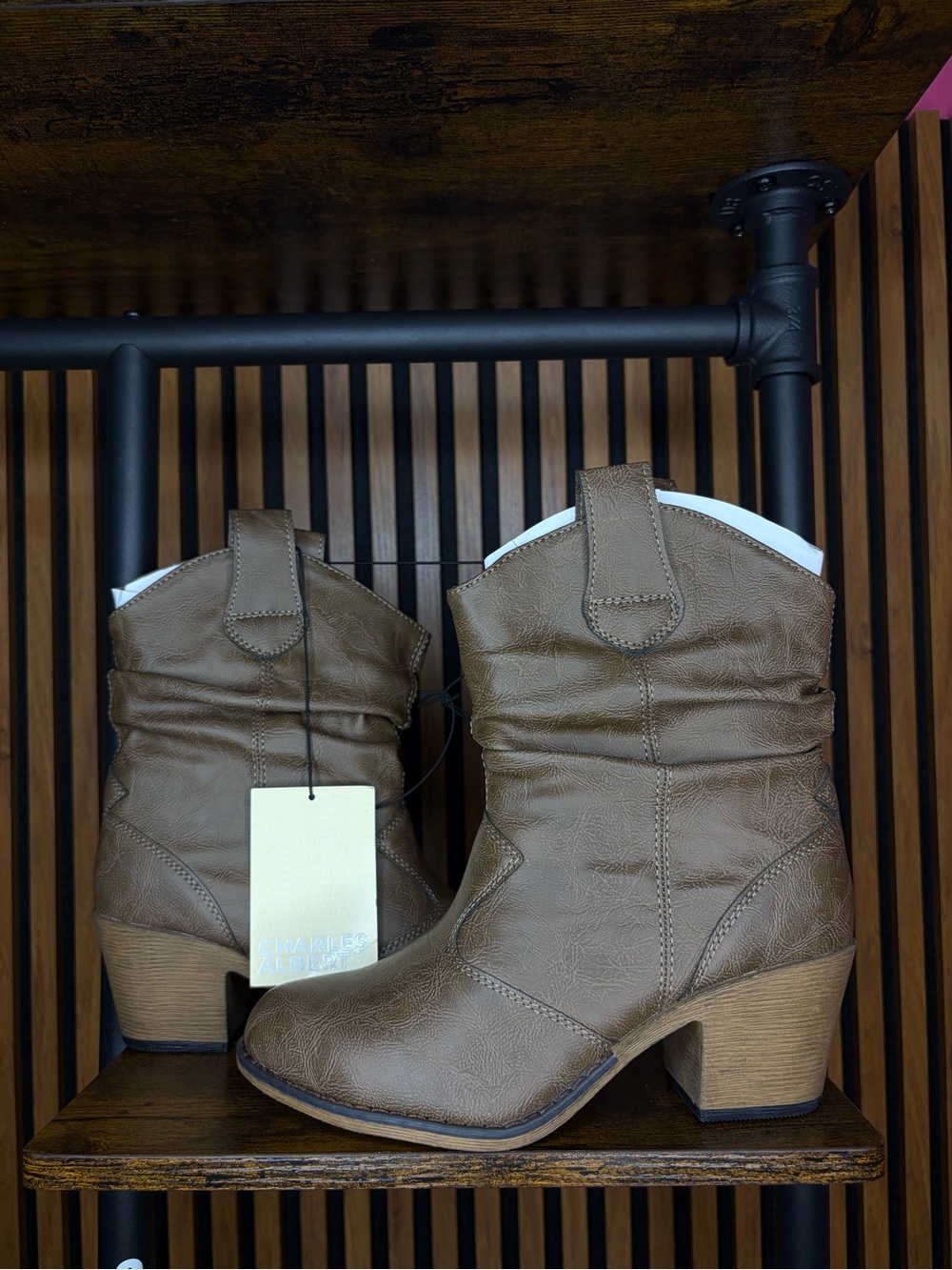 Charles By Charles David Taupe Western Ankle Boots
